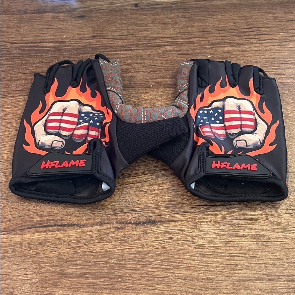 Bike Gloves Black and Gray Gloves with Flame Design